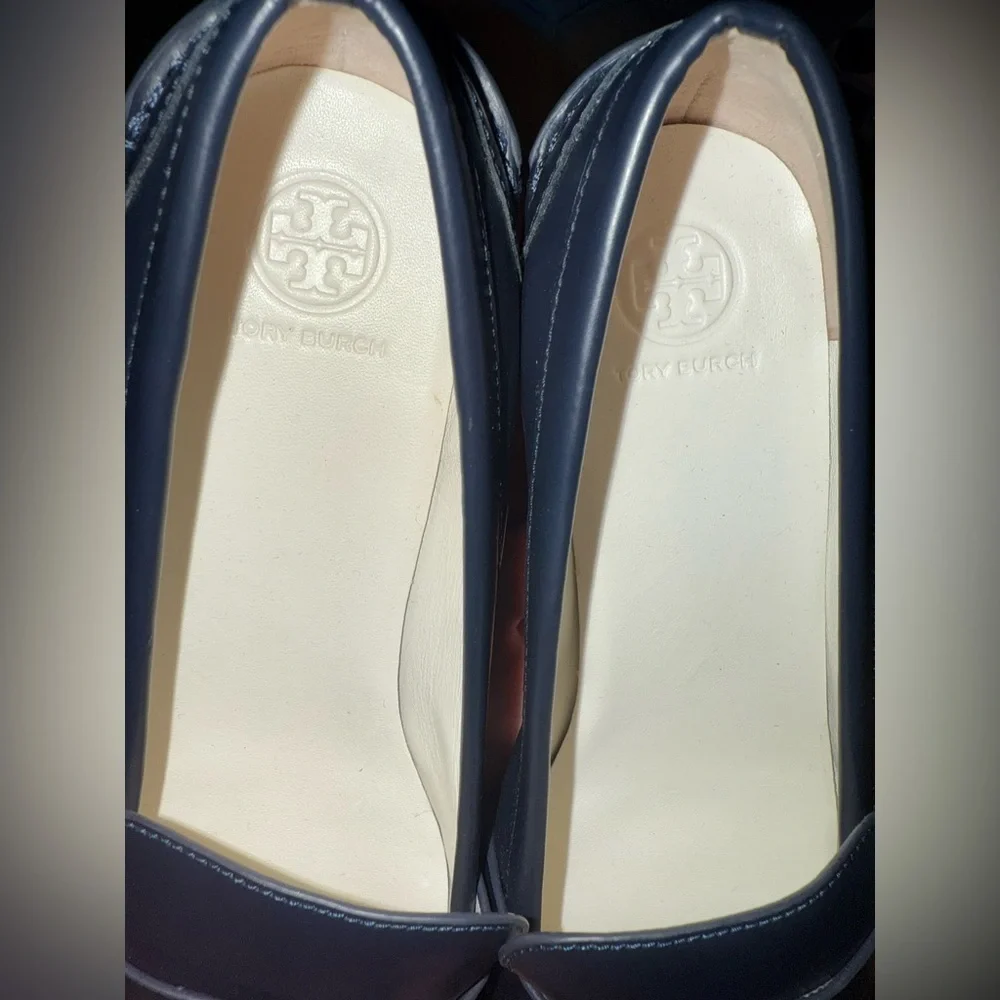 Tory Burch Black Leather Platform Penny Loafers Slip-On Flats Women’s 8.5